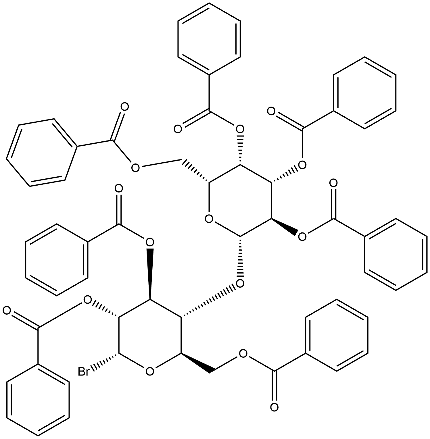 α-D-Glucopyranosyl bromide, 4-O-(2,3,4,6-tetra-O-benzoyl-β-D-galactopyranosyl)-, 2,3,6-tribenzoate,61198-91-2,结构式