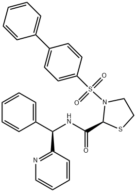 (2S)-N-[(αR)-α-(2-ピリジル)ベンジル]-3-(4-ビフェニリルスルホニル)チアゾリジン-2-カルボアミド 化学構造式