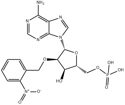 ((2R,3R,4R,5R)-5-(6-Amino-9H-purin-9-yl)-3-hydroxy-4-((2-nitrobenzyl)oxy)tetrahydrofuran-2-yl)methyl dihydrogen phosphate 结构式