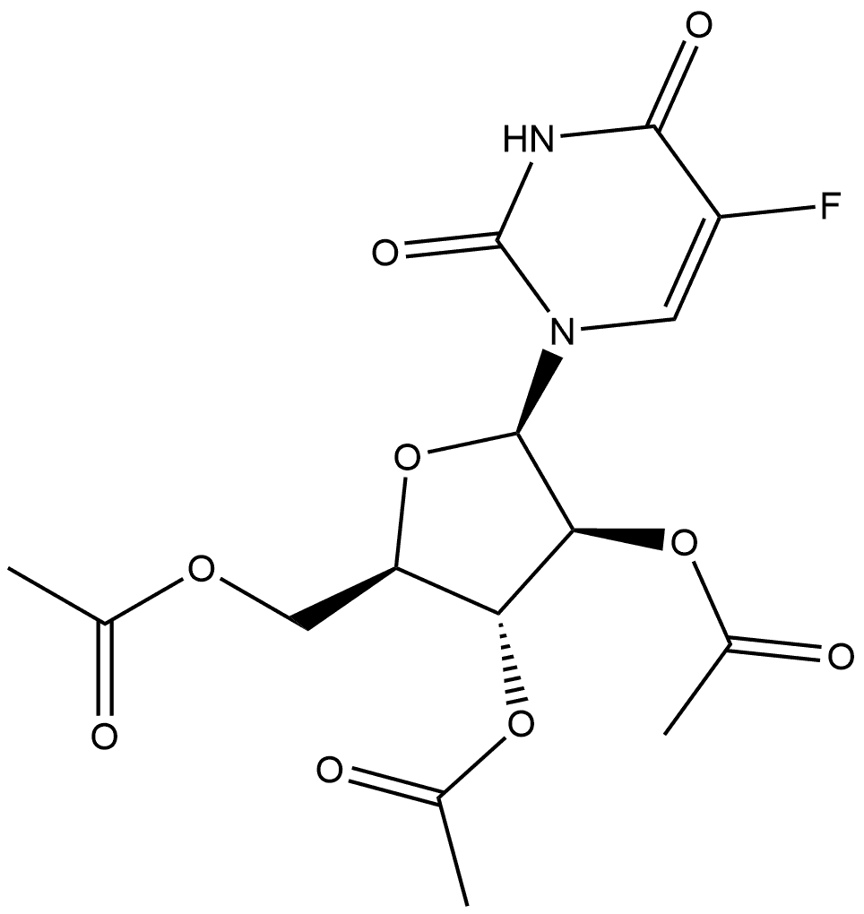 2,4(1H,3H)-Pyrimidinedione, 5-fluoro-1-(2,3,5-tri-O-acetyl-β-D-arabinofuranosyl)-,6160-61-8,结构式