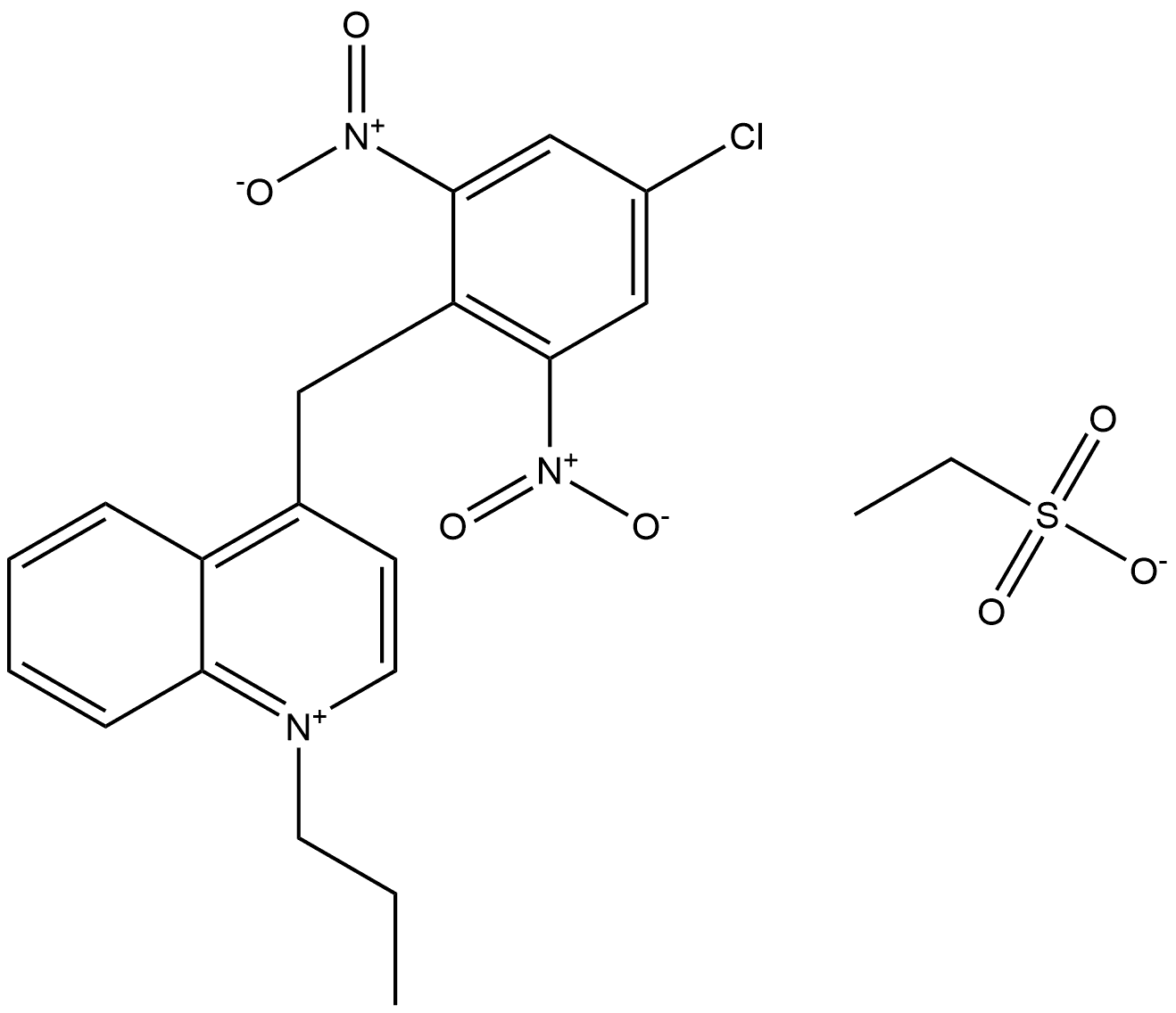 Quinolinium, 4-[(4-chloro-2,6-dinitrophenyl)methyl]-1-propyl-, ethanesulfonate (1:1),61976-81-6,结构式