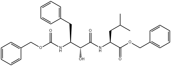 L-Leucine, N-[2-hydroxy-1-oxo-4-phenyl-3-[[(phenylmethoxy)carbonyl]amino]butyl]-, phenylmethyl ester, [R-(R*,S*)]- (9CI) Structure