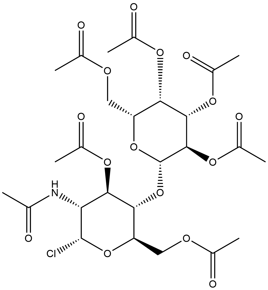 α-D-Glucopyranosyl chloride, 2-(acetylamino)-2-deoxy-4-O-(2,3,4,6-tetra-O-acetyl-β-D-galactopyranosyl)-, 3,6-diacetate,62398-01-0,结构式