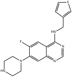 6-Fluoro-7-(piperazin-1-yl)-N-(thiophen-3-ylmethyl)quinazolin-4-amine Struktur