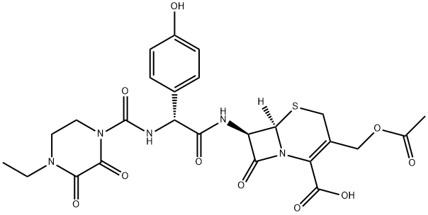 5-Thia-1-azabicyclo[4.2.0]oct-2-ene-2-carboxylic acid, 3-[(acetyloxy)methyl]-7-[[(2R)-[[(4-ethyl-2,3-dioxo-1-piperazinyl)carbonyl]amino](4-hydroxyphenyl)acetyl]amino]-8-oxo-, (6R,7R)- (9CI) Structure