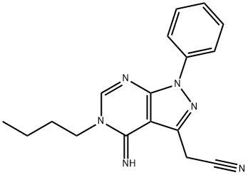 2-(5-Butyl-4-imino-1-phenyl-4,5-dihydro-1H-pyrazolo[3,4-d]pyrimidin-3-yl)acetonitrile 结构式
