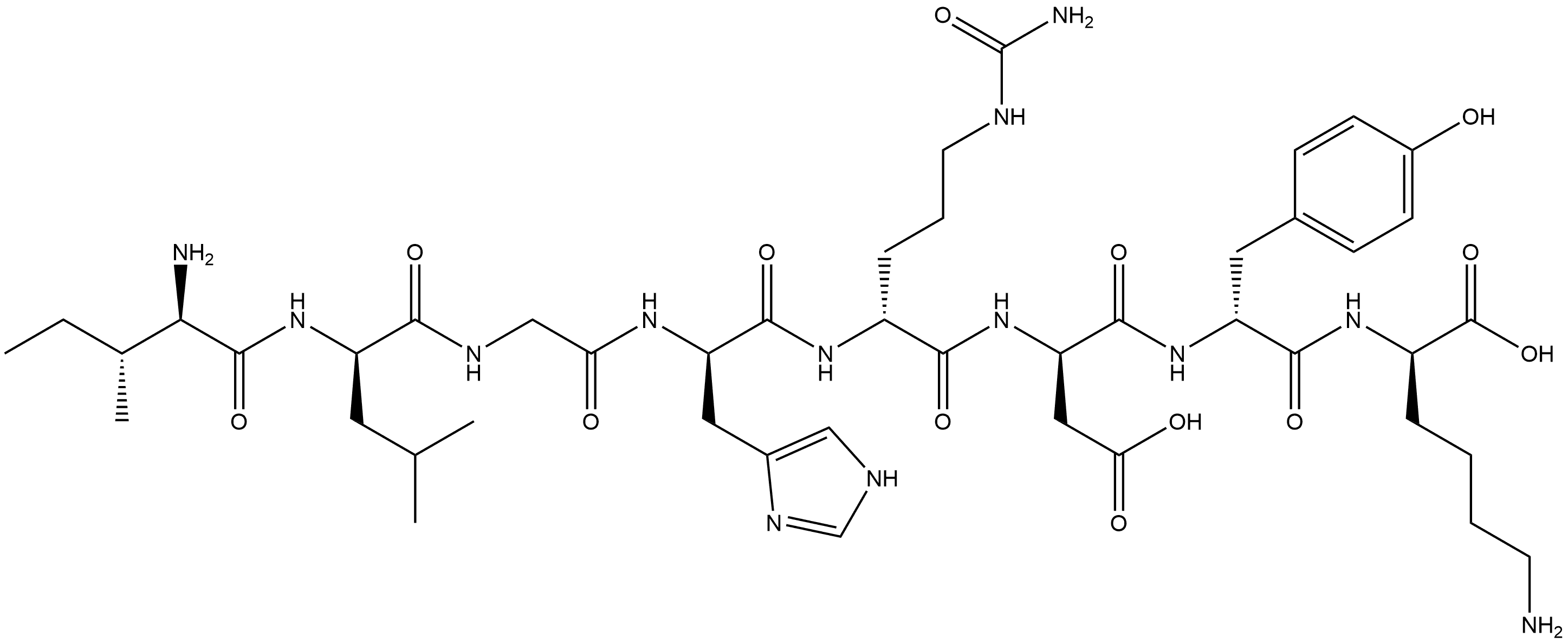 D-Lysine, D-isoleucyl-D-leucylglycyl-D-histidyl-N5-(aminocarbonyl)-D-ornithyl-D-α-aspartyl-D-tyrosyl- Struktur