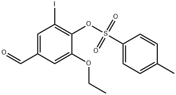 2-ethoxy-4-formyl-6-iodophenyl 4-methyl-1-benzenesulfonate 化学構造式