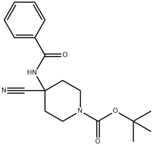 1-Piperidinecarboxylic acid, 4-(benzoylamino)-4-cyano-, 1,1-dimethylethyl ester 结构式