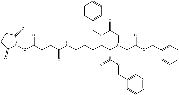 L-Lysine, N6-[4-[(2,5-dioxo-1-pyrrolidinyl)oxy]-1,4-dioxobutyl]-N2,N2-bis[2-oxo-2-(phenylmethoxy)ethyl]-, phenylmethyl ester|L-赖氨酸,N6-[4-[(2,5-二氧-1-吡咯烷基)氧基]-1,4-二氧丁基]-N2,N2双[2-氧-2-(苯基甲氧基)乙基]-,苯基甲酯