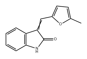 3-((5-甲基呋喃-2-基)亚甲基)吲哚-2-酮, 64259-05-8, 结构式