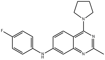 N-(4-Fluorophenyl)-2-methyl-4-(pyrrolidin-1-yl)quinazolin-7-amine 结构式