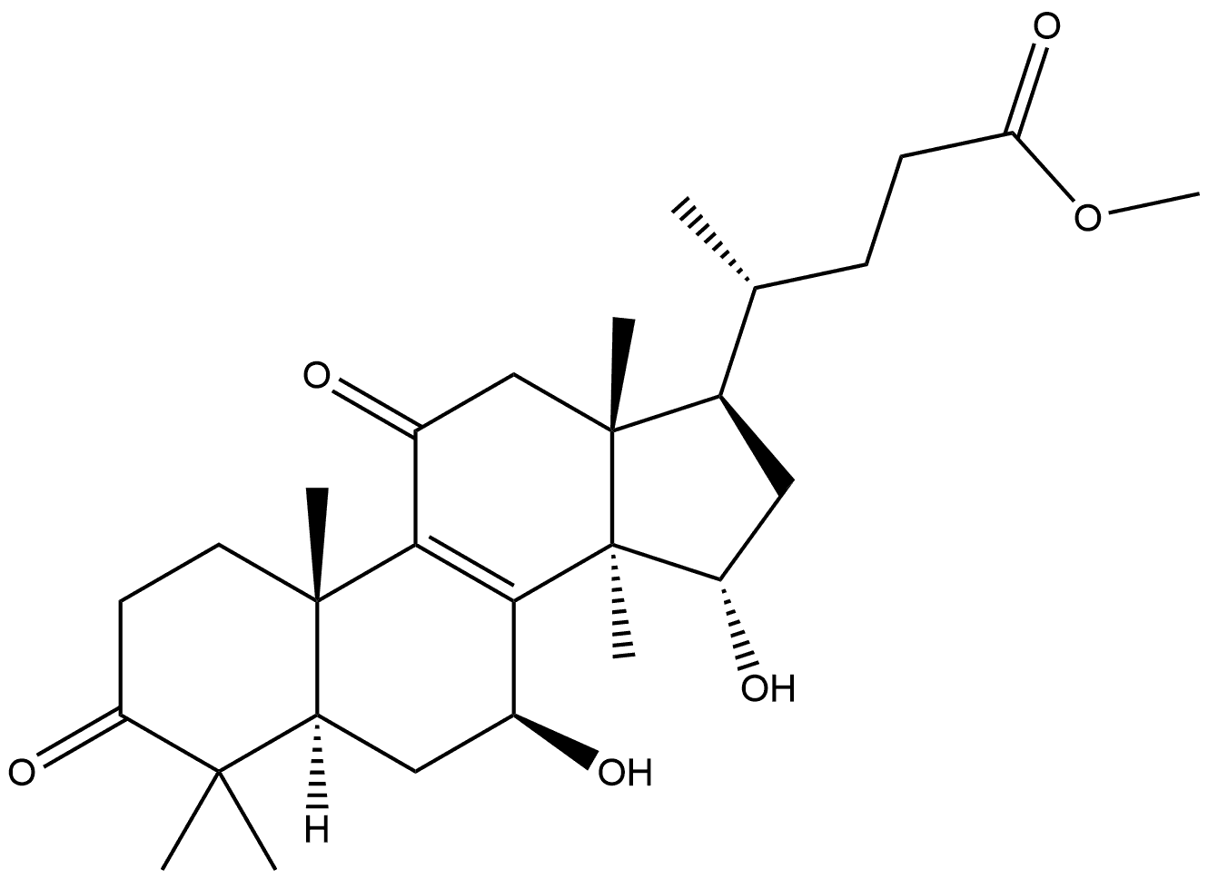 Chol-8-en-24-oic acid, 7,15-dihydroxy-4,4,14-trimethyl-3,11-dioxo-, methyl ester, (5α,7β,15α)- 化学構造式