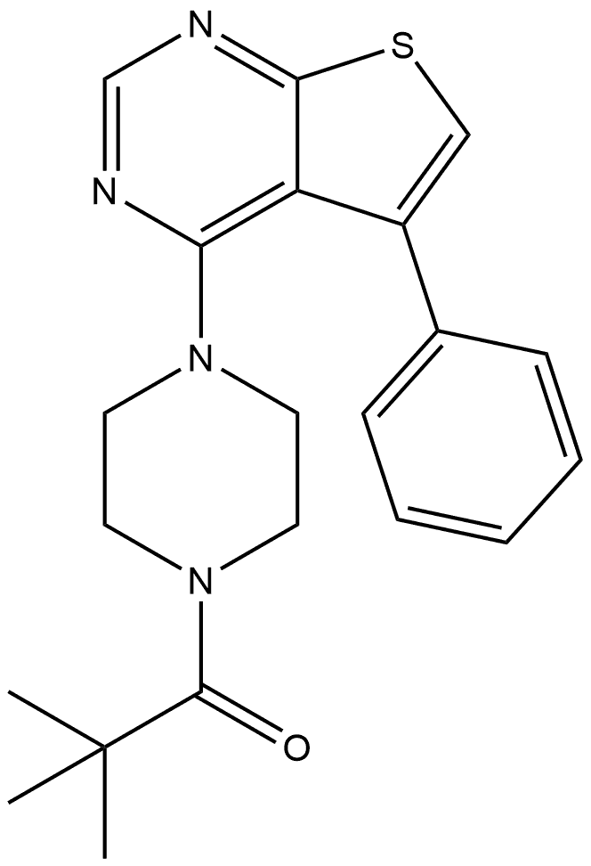 2,2-Dimethyl-1-[4-(5-phenylthieno[2,3-d]pyrimidin-4-yl)-1-piperazinyl]-1-propanone,651293-50-4,结构式