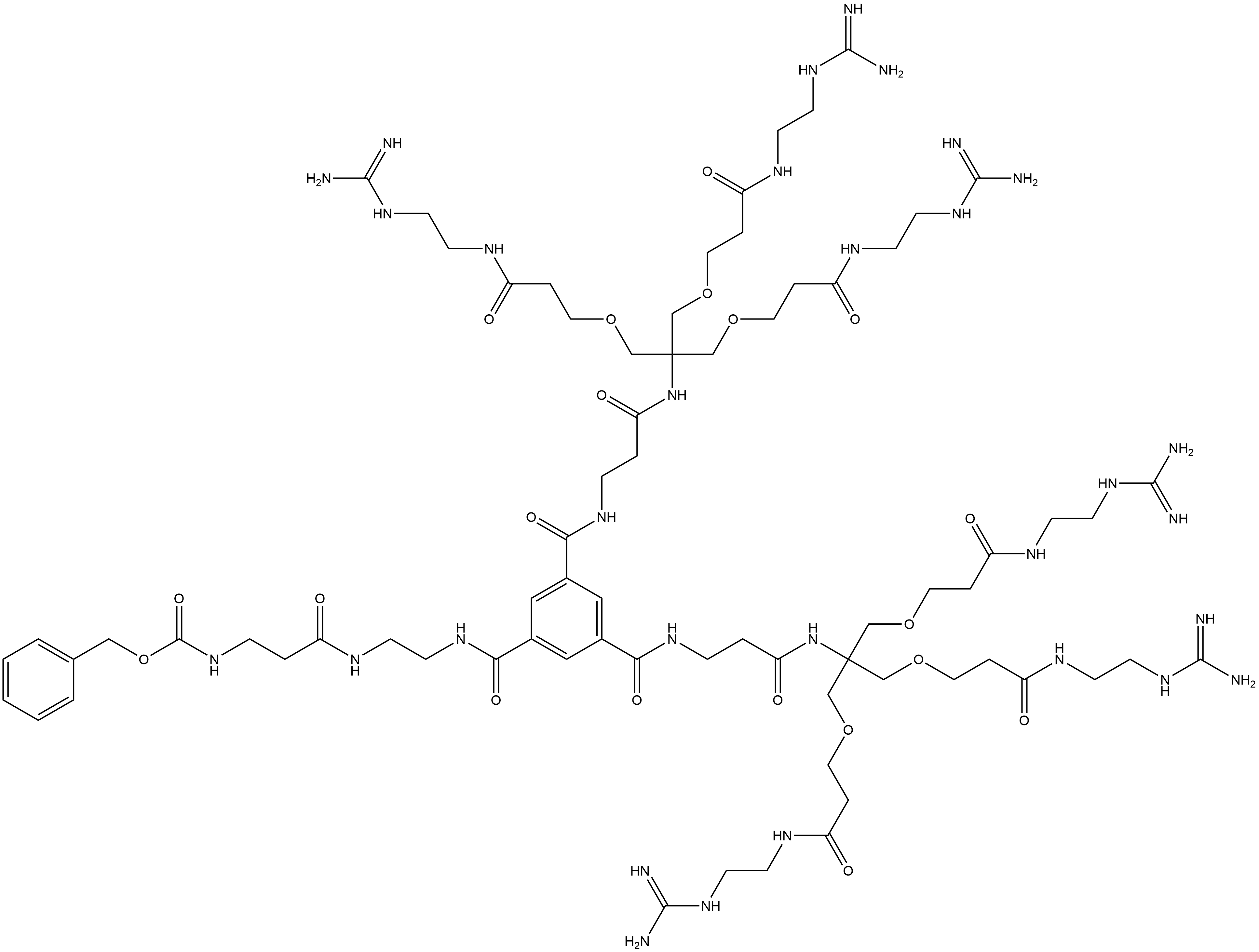 3-[[2-[[3,5-bis[17-amino-7,7-bis[[3-[[2-[(aminoiminomethyl)amino]ethyl]amino]-3-oxopropoxy]methyl]-17-imino-1,5,12-trioxo-9-oxa-2,6,13,16-tetraazaheptadec-1-yl]benzoyl]amino]ethyl]amino]-3-oxopropyl]-Carbamic acid phenylmethyl ester Structure