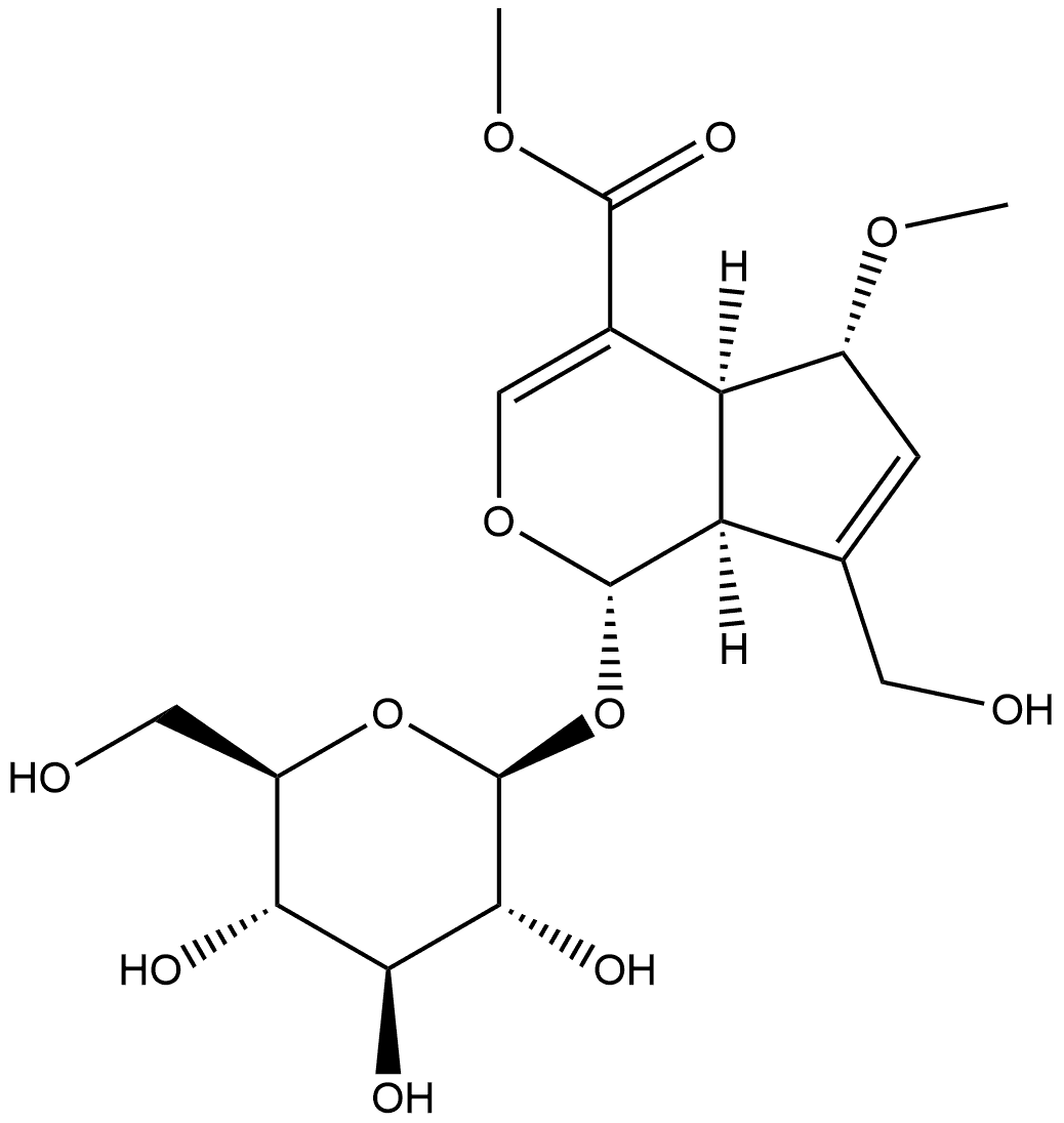 Methyl (1S,4aS,5R,7aS)-1-(β-D-glucopyranosyloxy)-1,4a,5,7a-tetrahydro-7-(hydroxymethyl)-5-methoxycyclopenta[c]pyran-4-carboxylate Structure
