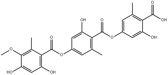 Benzoic acid, 4-[(4,6-dihydroxy-3-methoxy-2-methylbenzoyl)oxy]-2-hydroxy-6-methyl-, 4-carboxy-3-hydroxy-5-methylphenyl ester Struktur