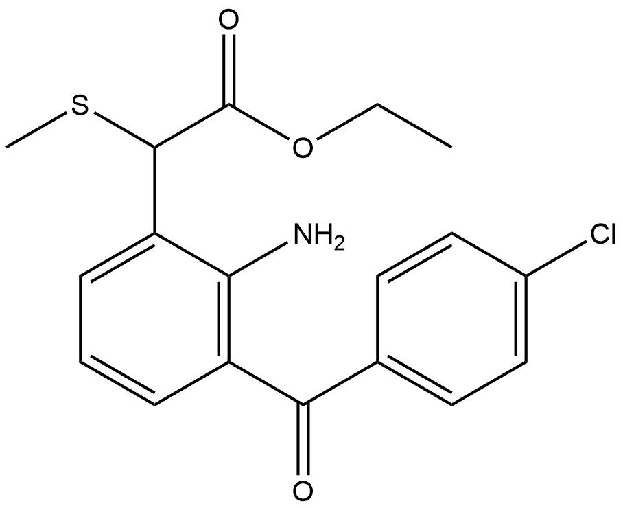 Benzeneacetic acid, 2-amino-3-(4-chlorobenzoyl)-α-(methylthio)-, ethyl ester 化学構造式