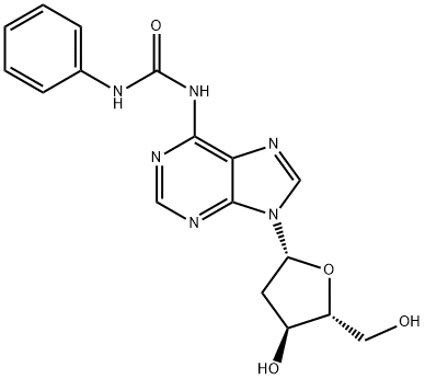 1-(9-((2R,4S,5R)-4-Hydroxy-5-(hydroxymethyl)tetrahydrofuran-2-yl)-9H-purin-6-yl)-3-phenylurea Structure