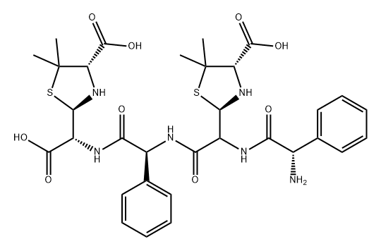 Glycine, (2R)-2-phenylglycyl-(2R)-2-[(2R,4S)-4-carboxy-5,5-dimethyl-2-thiazolidinyl]glycyl-(2R)-2-phenylglycyl-2-[(2R,4S)-4-carboxy-5,5-dimethyl-2-thiazolidinyl]-, (2R)- (9CI) 化学構造式