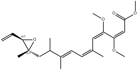 2,4,6,8-Undecatetraenoic acid, 11-[(2R,3R)-3-ethenyl-2-methyl-2-oxiranyl]-3,4-dimethoxy-6,9,10-trimethyl-, methyl ester, (2E,4E,6Z,8E)-rel- 化学構造式