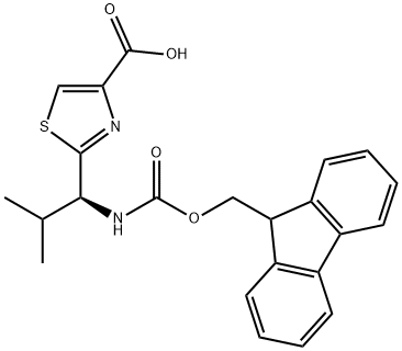 4-Thiazolecarboxylic acid, 2-[(1S)-1-[[(9H-fluoren-9-ylmethoxy)carbonyl]amino]-2-methylpropyl]- Struktur