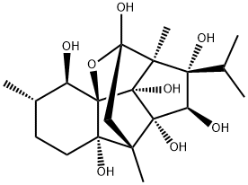 6,9-Methanobenzo[1,2]pentaleno[1,6-bc]furan-4,6,7,8,8a,8b,9a(6aH,9H)-heptol, hexahydro-3,6a,9-trimethyl-7-(1-methylethyl)-, (3S,4R,4aR,6S,6aS,7S,8R,8aS,8bR,9S,9aS)-,6688-49-9,结构式