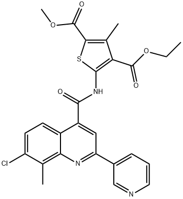 4-ethyl 2-methyl 5-(7-chloro-8-methyl-2-(pyridin-3-yl)quinoline-4-carboxamido)-3-methylthiophene-2,4-dicarboxylate Struktur