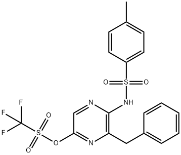 Methanesulfonic acid, 1,1,1-trifluoro-, 5-[[(4-methylphenyl)sulfonyl]amino]-6-(phenylmethyl)-2-pyrazinyl ester Structure