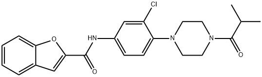 2-Benzofurancarboxamide, N-[3-chloro-4-[4-(2-methyl-1-oxopropyl)-1-piperazinyl]phenyl]- Structure