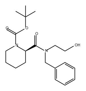 1-Piperidinecarboxylic acid, 2-[[(2-hydroxyethyl)(phenylmethyl)amino]carbonyl]-, 1,1-dimethylethyl ester, (2R)- 化学構造式