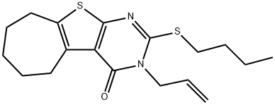 2-butylsulfanyl-3-prop-2-enyl-6,7,8,9-tetrahydro-5H-cyclohepta[2,3]thieno[2,4-b]pyrimidin-4-one 化学構造式