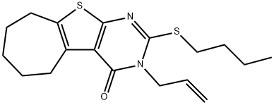 2-butylsulfanyl-3-prop-2-enyl-6,7,8,9-tetrahydro-5H-cyclohepta[2,3]thieno[2,4-b]pyrimidin-4-one,675874-14-3,结构式