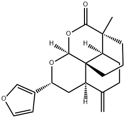 (3S,9bS)-3,3aβ,4,5,6,6aβ,7,8-オクタヒドロ-8β-(3-フリル)-3-メチル-6-メチレン-9aαH-3,9b-プロパノ-2H-ピラノ[4,3,2-ij][2]ベンゾピラン-2-オン 化学構造式