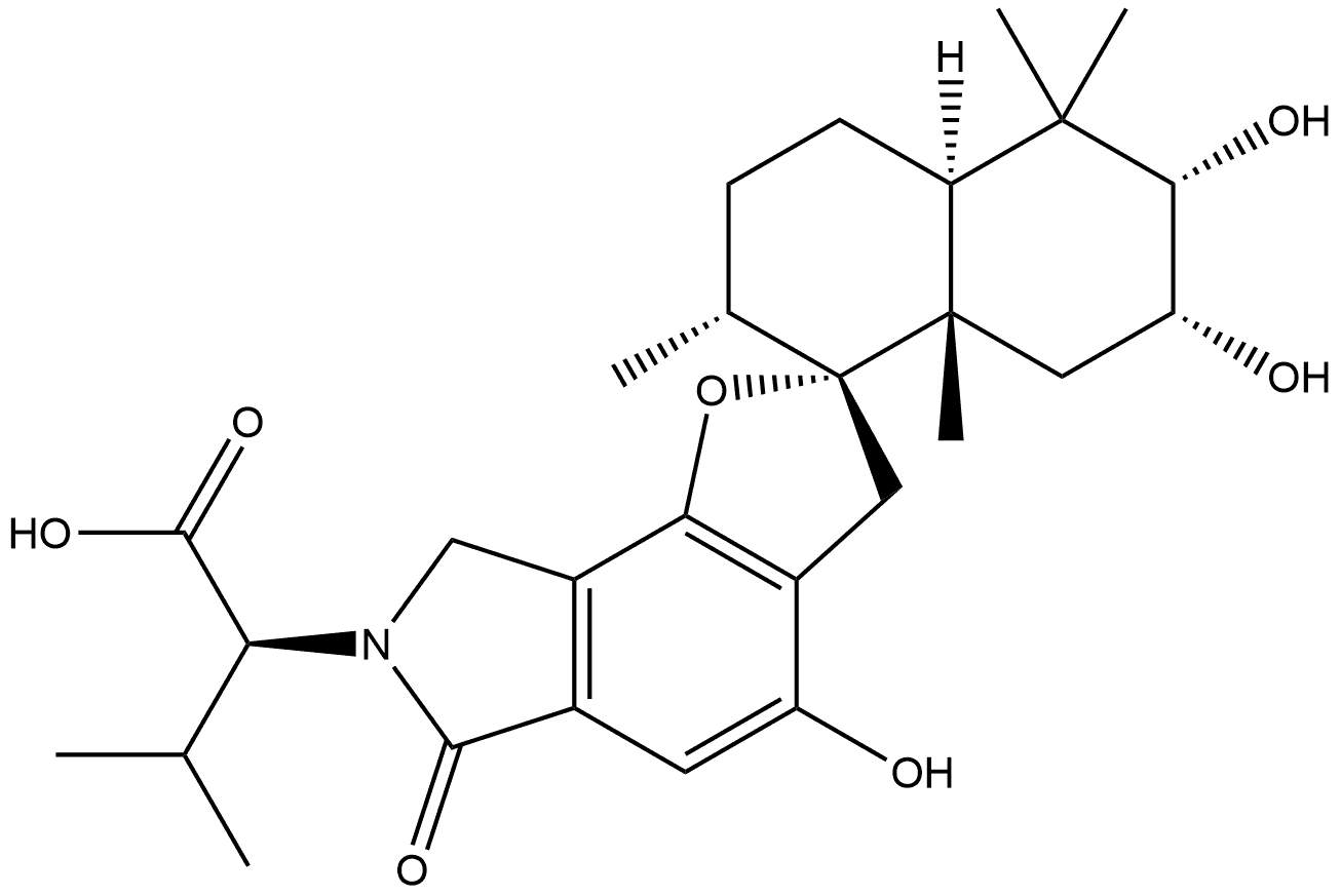 Spiro[2H-furo[2,3-e]isoindole-2,1'(2'H)-naphthalene]-7(3H)-acetic acid, 3',4',4'a,5',6,6',7',8,8',8'a-decahydro-4,6',7'-trihydroxy-2',5',5',8'a-tetramethyl-α-(1-methylethyl)-6-oxo-, (αS,1'R,2'R,4'aS,6'S,7'R,8'aS)- Structure