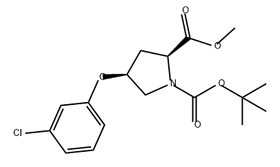 1,2-Pyrrolidinedicarboxylic acid, 4-(3-chlorophenoxy)-, 1-(1,1-dimethylethyl) 2-methyl ester, (2S,4S)- Structure