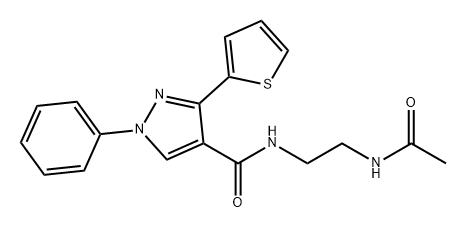 1H-Pyrazole-4-carboxamide, N-[2-(acetylamino)ethyl]-1-phenyl-3-(2-thienyl)- 化学構造式