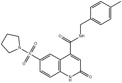 4-Quinolinecarboxamide, 1,2-dihydro-N-[(4-methylphenyl)methyl]-2-oxo-6-(1-pyrrolidinylsulfonyl)- 化学構造式