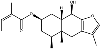 (Z)-2-Methyl-2-butenoic acid (4aR)-4,4a,5,6,7,8,8aβ,9-octahydro-9α-hydroxy-3,4aβ,5β-trimethylnaphtho[2,3-b]furan-7α-yl ester Struktur