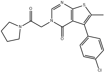 Thieno[2,3-d]pyrimidin-4(3H)-one, 5-(4-chlorophenyl)-6-methyl-3-[2-oxo-2-(1-pyrrolidinyl)ethyl]- 化学構造式