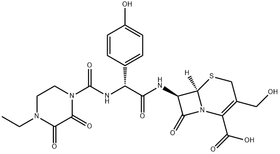 5-Thia-1-azabicyclo[4.2.0]oct-2-ene-2-carboxylic acid, 7-[[(2R)-2-[[(4-ethyl-2,3-dioxo-1-piperazinyl)carbonyl]amino]-2-(4-hydroxyphenyl)acetyl]amino]-3-(hydroxymethyl)-8-oxo-, (6R,7R)-|脱四氮头孢哌酮(头孢哌酮杂质9)