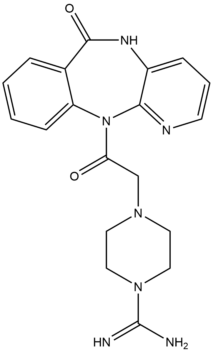 4-[2-(5,6-Dihydro-6-oxo-11H-pyrido[2,3-b][1,4]benzodiazepin-11-yl)-2-oxoethyl]-1-piperazinecarboximidamide Struktur