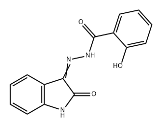 Benzoic acid, 2-hydroxy-, 2-(1,2-dihydro-2-oxo-3H-indol-3-ylidene)hydrazide Struktur