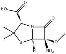 4-Thia-1-azabicyclo[3.2.0]heptane-2-carboxylic acid, 6-amino-6-methoxy-3,3-dimethyl-7-oxo-, (2S,5R,6S)- 化学構造式