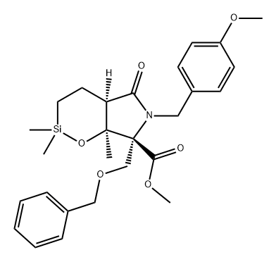 1,2-Oxasilino[5,6-c]pyrrole-7-carboxylic acid, octahydro-6-[(4-methoxyphenyl)methyl]-2,2,7a-trimethyl-5-oxo-7-[(phenylmethoxy)methyl]-, methyl ester, (4aR,7R,7aS)- Struktur