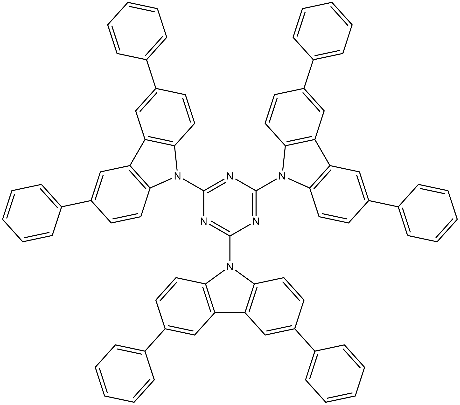 9,9′,9′′-(1,3,5-Triazine-2,4,6-triyl)tris[3,6-diphenyl-9H-carbazole],705280-89-3,结构式