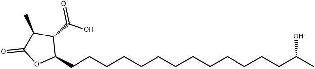 3-Furancarboxylic acid, tetrahydro-2-[(14R)-14-hydroxypentadecyl]-4-methyl-5-oxo-, (2R,3S,4S)-,70579-57-6,结构式