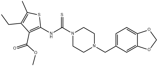 methyl 2-(4-(benzo[d][1,3]dioxol-5-ylmethyl)piperazine-1-carbothioamido)-4-ethyl-5-methylthiophene-3-carboxylate Structure