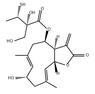 Butanoic acid, 2-hydroxy-2-(hydroxymethyl)-3-mercapto-, 2,3,3a,4,5,8,9,11a-octahydro-8-hydroxy-6,10-dimethyl-3-methylene-2-oxocyclodeca[b]furan-4-yl ester, [3aR-[3aR*,4R*(2S*,3S*),6E,8S*,10E,11aR*]]- (9CI) Structure