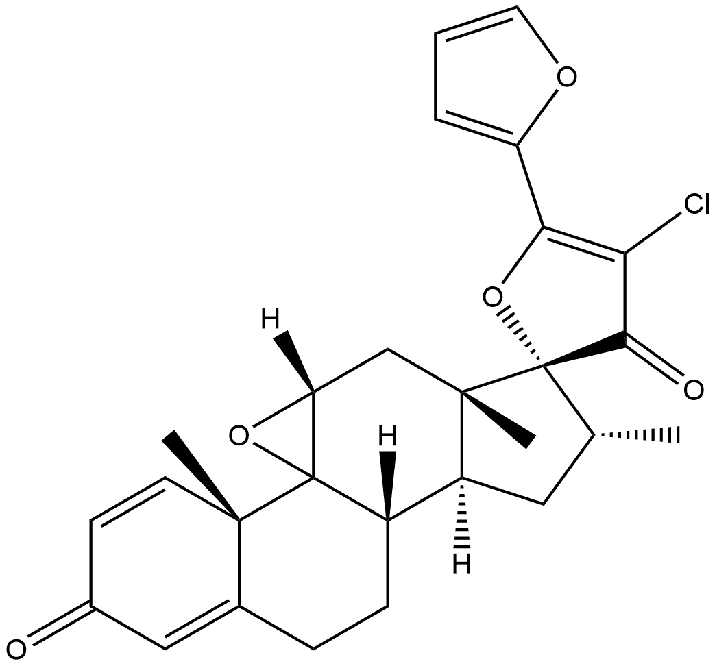 Spiro[androsta-1,4-diene-17,2'(3'H)-furan]-3,3'-dione, 4'-chloro-9,11-epoxy-5'-(2-furanyl)-16-methyl-, (11β,16α,17α)- (9CI) Structure